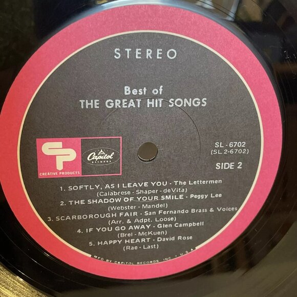 RECORD ONLY Best Of The Great Hit Songs (Vinyl) Creative Products SL-6702 Good+ - Picture 3 of 7